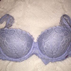 PINK push up baby blue lace balconette bra